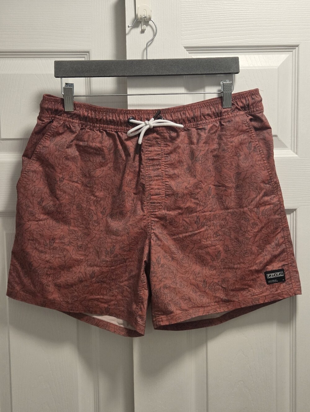 (5/$25) Ezekiel Red Floral Rose Swim Trunks Boardshorts - Size 34